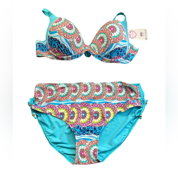 COSTYLEEN womens plus size XXL push up underwire bikini gold hardware tassel NWT - Picture 2 of 7